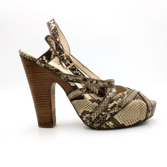 Coach Karolina Snake Print Strappy Platform Shoe Peep Toe Sandal Heel Pumps 10 - Picture 3 of 8